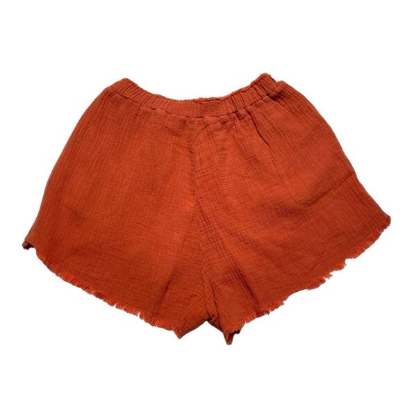 Blank NYC 100% Cotton Elastic Waist Shorts Raw Frayed Rust Pockets Sz S NWT - Picture 2 of 11